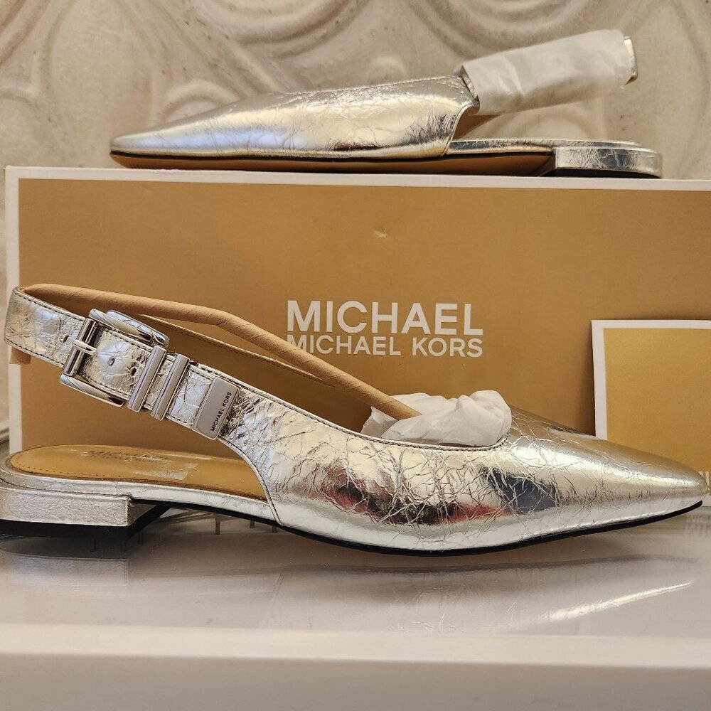 Michael Kors "Darrington" Sling flats. NIB. Silver. Size: Various